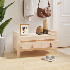 Solid Pine Wood Hall Bench with Storage - 80x40x43 cm