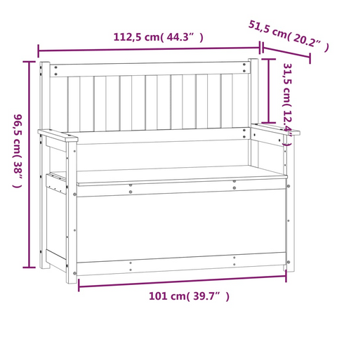 Wooden Storage Bench - 112.5x51.5x96.5 cm, Solid Pine Wood, Rustic Design with Backrest & Armrests