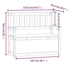 Wooden Storage Bench - 112.5x51.5x96.5 cm, Solid Pine Wood, Rustic Design with Backrest & Armrests