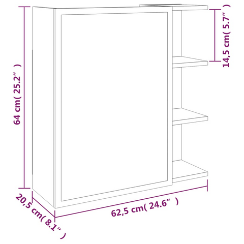 Bathroom Mirror Cabinet Grey Sonoma 62.5x20.5x64 cm Engineered Wood