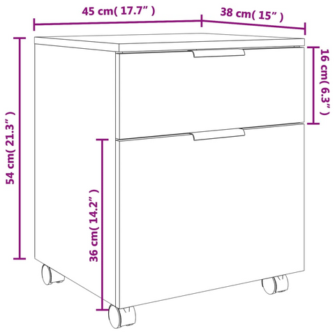 Mobile File Cabinet with Wheels - Smoked Oak Finish, 45x38x54 cm, Engineered Wood, Lockable for Home and Office Storage