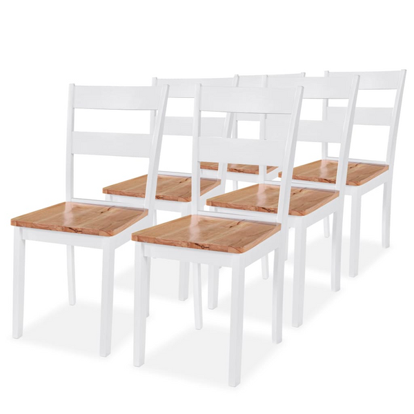 Dining Chairs 6 pcs White Solid Rubber Wood - Classic Design