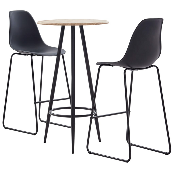 3 Piece Bar Set - Modern Black Plastic Bar Table & Chairs, Ideal for Home, Garden, Bars & Restaurants