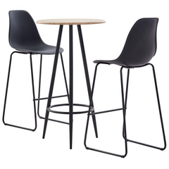 3 Piece Bar Set - Modern Black Plastic Bar Table & Chairs, Ideal for Home, Garden, Bars & Restaurants