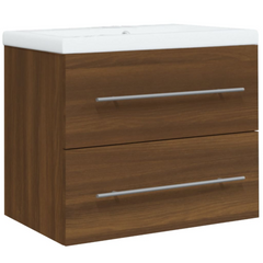 Engineered Wood Sink Cabinet with Built-in Ceramic Basin, Brown Oak - Compact Bathroom Storage Solution