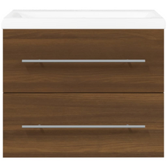 Engineered Wood Sink Cabinet with Built-in Ceramic Basin, Brown Oak - Compact Bathroom Storage Solution