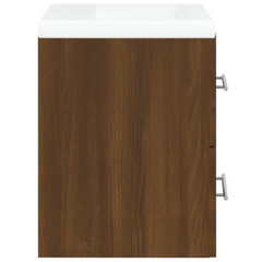 Engineered Wood Sink Cabinet with Built-in Ceramic Basin, Brown Oak - Compact Bathroom Storage Solution