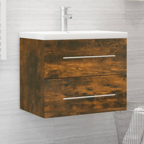 Sink Cabinet with Built-in Basin, Smoked Oak, Engineered Wood - Elegant and Durable Bathroom Storage Solution