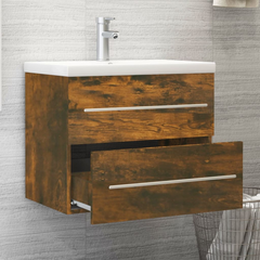 Sink Cabinet with Built-in Basin, Smoked Oak, Engineered Wood - Elegant and Durable Bathroom Storage Solution