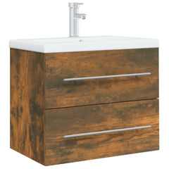 Sink Cabinet with Built-in Basin, Smoked Oak, Engineered Wood - Elegant and Durable Bathroom Storage Solution