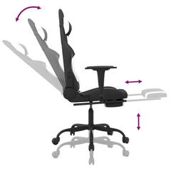 Ultimate Gaming Chair with Footrest - Black & White Fabric, Adjustable Comfort