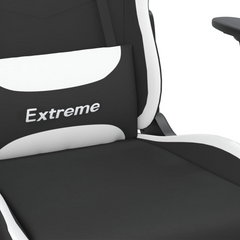 Ultimate Gaming Chair with Footrest - Black & White Fabric, Adjustable Comfort