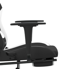 Ultimate Gaming Chair with Footrest - Black & White Fabric, Adjustable Comfort