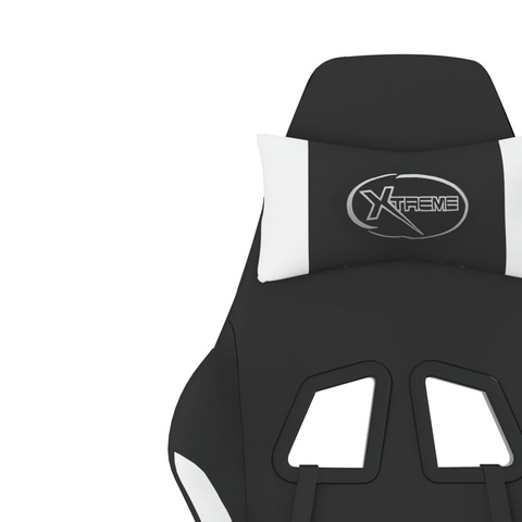 Ultimate Gaming Chair with Footrest - Black & White Fabric, Adjustable Comfort