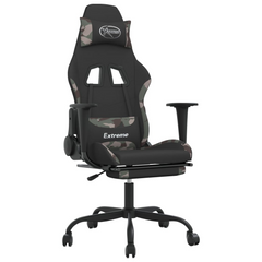 Premium Gaming Chair with Footrest - Black and Camouflage Fabric | Adjustable, Comfortable, Durable