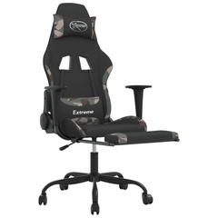 Premium Gaming Chair with Footrest - Black and Camouflage Fabric | Adjustable, Comfortable, Durable