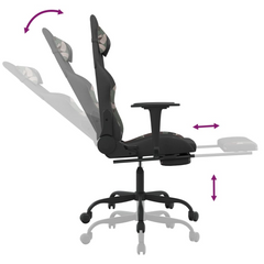 Premium Gaming Chair with Footrest - Black and Camouflage Fabric | Adjustable, Comfortable, Durable