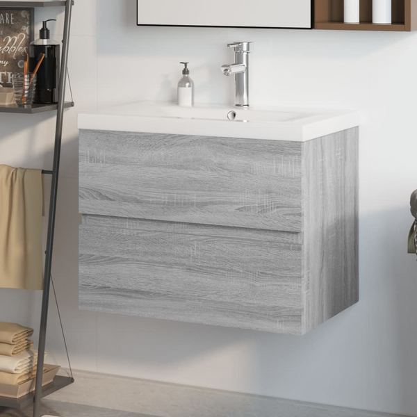 Grey Sonoma Engineered Wood Sink Cabinet with Built-in Ceramic Basin – Stylish & Practical Bathroom Storage Solution