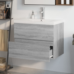 Grey Sonoma Engineered Wood Sink Cabinet with Built-in Ceramic Basin – Stylish & Practical Bathroom Storage Solution