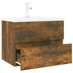 Sink Cabinet with Built-in Basin in Smoked Oak - Engineered Wood, Modern Bathroom Vanity