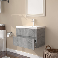 Elegant Grey Sonoma Sink Cabinet with Built-in Basin - Engineered Wood & Ceramic Construction