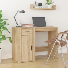 Elegant Desk with Cabinet - Sonoma Oak Engineered Wood | Ample Storage & Durable Build