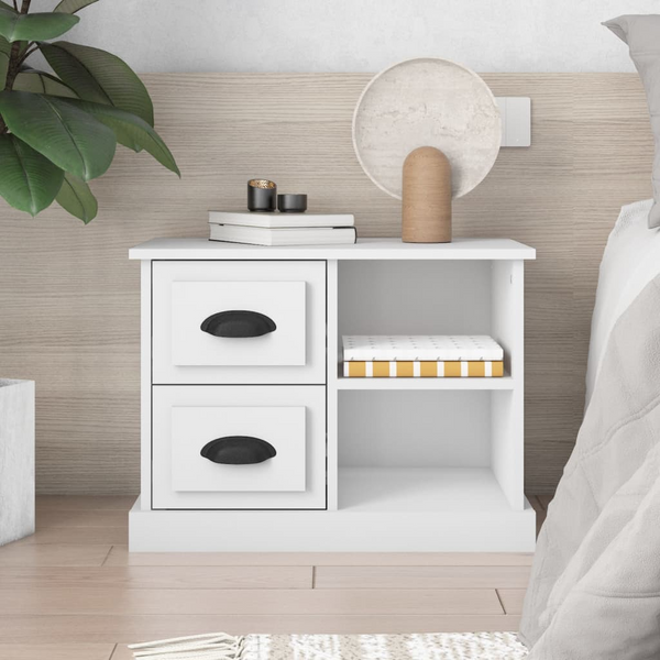 White Bedside Cabinet - Elegant 2-Drawer & 2-Compartment Nightstand for Bedroom Decor, 60x35.5x45 cm