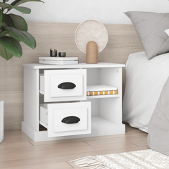 White Bedside Cabinet - Elegant 2-Drawer & 2-Compartment Nightstand for Bedroom Decor, 60x35.5x45 cm