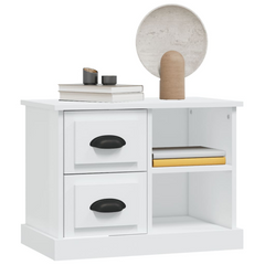 White Bedside Cabinet - Elegant 2-Drawer & 2-Compartment Nightstand for Bedroom Decor, 60x35.5x45 cm