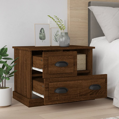 Rustic Brown Oak Bedside Cabinet with Ample Storage - 60x39x45 cm