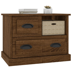 Rustic Brown Oak Bedside Cabinet with Ample Storage - 60x39x45 cm