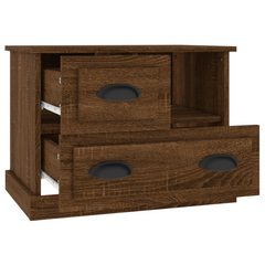 Rustic Brown Oak Bedside Cabinet with Ample Storage - 60x39x45 cm