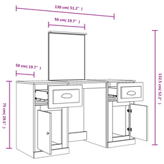 Sonoma Oak Dressing Table with Mirror - 130x50x132.5 cm | Elegant Vanity Desk with Ample Storage & Durable Materials