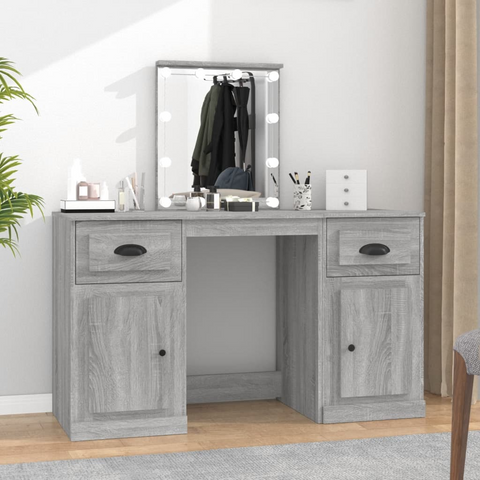 Grey Sonoma Dressing Table with LED Lights, Mirror & Storage - 130x50x132.5cm