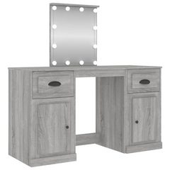 Grey Sonoma Dressing Table with LED Lights, Mirror & Storage - 130x50x132.5cm