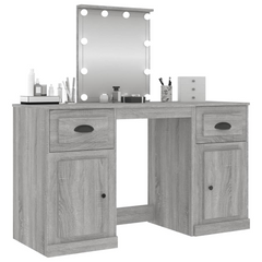 Grey Sonoma Dressing Table with LED Lights, Mirror & Storage - 130x50x132.5cm