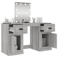 Grey Sonoma Dressing Table with LED Lights, Mirror & Storage - 130x50x132.5cm