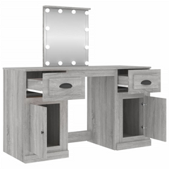 Grey Sonoma Dressing Table with LED Lights, Mirror & Storage - 130x50x132.5cm