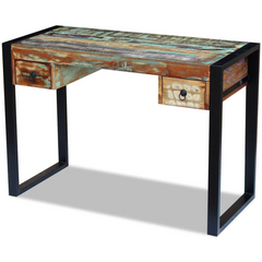 Solid Reclaimed Wood Desk - Vintage-Style, Handmade, Multicolour