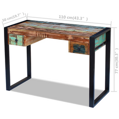 Solid Reclaimed Wood Desk - Vintage-Style, Handmade, Multicolour