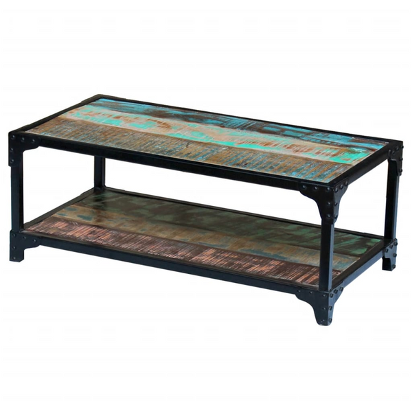 Coffee Table Solid Reclaimed Wood - Vintage Style, Handmade, Multicolour