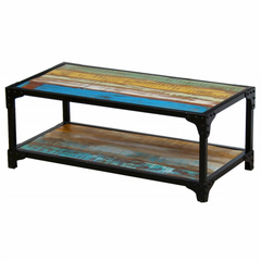 Coffee Table Solid Reclaimed Wood - Vintage Style, Handmade, Multicolour