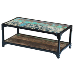 Coffee Table Solid Reclaimed Wood - Vintage Style, Handmade, Multicolour