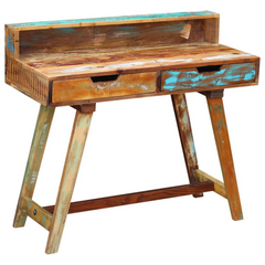 Solid Reclaimed Wood Desk - Vintage-Style, Handmade, Multicolour