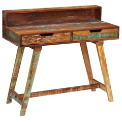 Solid Reclaimed Wood Desk - Vintage-Style, Handmade, Multicolour