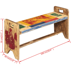 Solid Reclaimed Wood Bench - Multicoloured - 100x30x50 cm