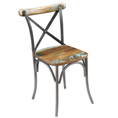 Solid Reclaimed Wood Dining Chairs - Set of 2, Vintage Multi-Color, Handmade with Steel Frame