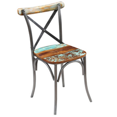 Solid Reclaimed Wood Dining Chairs - Set of 2, Vintage Multi-Color, Handmade with Steel Frame