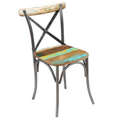 Solid Reclaimed Wood Dining Chairs - Set of 2, Vintage Multi-Color, Handmade with Steel Frame