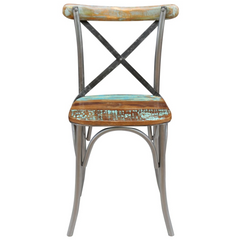 Solid Reclaimed Wood Dining Chairs - Set of 2, Vintage Multi-Color, Handmade with Steel Frame